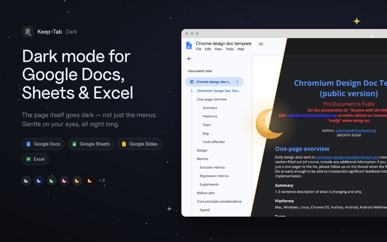 A Google Doc half in light mode and half in Keep-Tab Dark